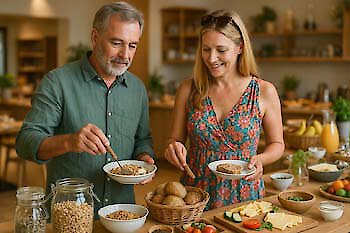 Familie beim Frühstück im Bayerischen Wald
